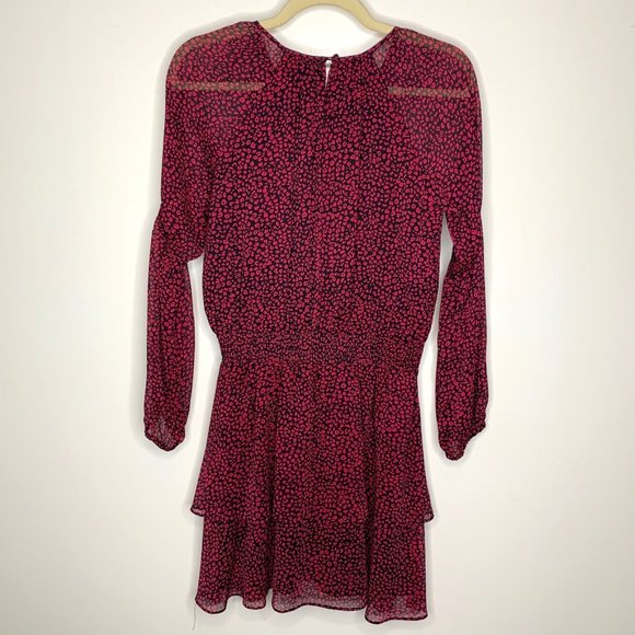 RACHEL ROY Black Wild Pink Combo Elastic Waist Sheer Ruffle‎ Dress Sz S - Picture 6 of 11